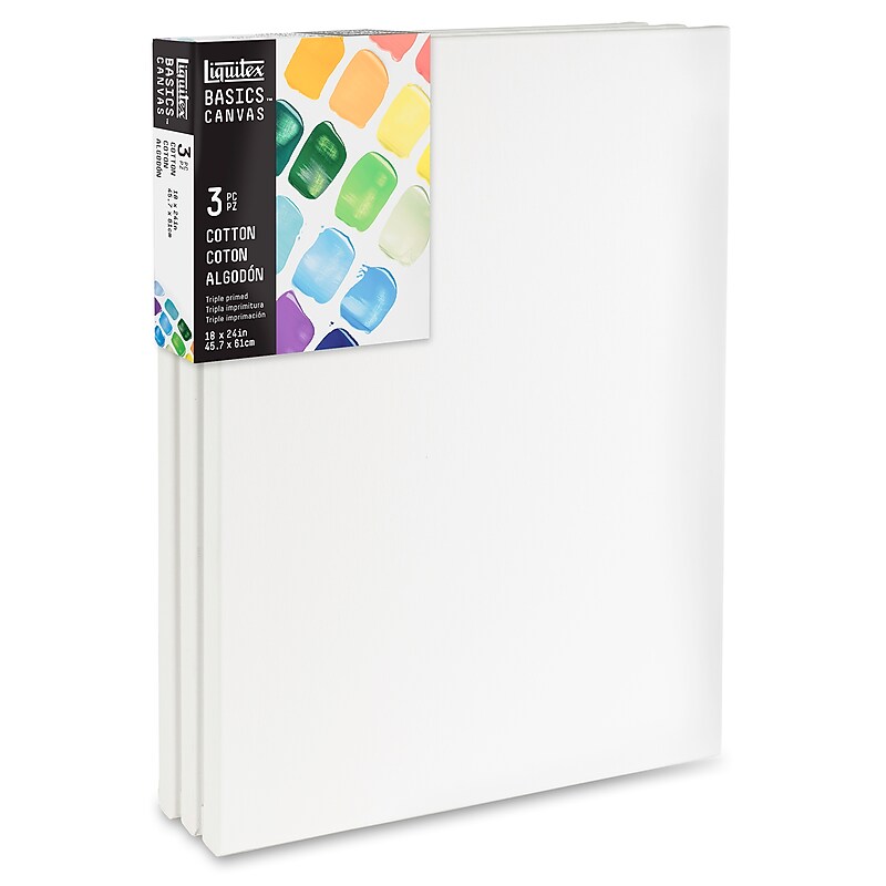 Liquitex BASICS Primed White Cotton Stretched Canvas, 18" x 24", 3/Pack (LIQ472018024) image 1