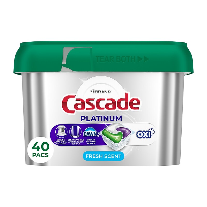 Cascade Platinum ActionPacs + Oxi Dishwashing Detergent Pods, Fresh Scent, 40 Pods/Box (57661/27425) image 1