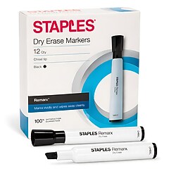 Staples Low Odor Dry Erase Markers, Chisel Tip, Black, 12 Pack