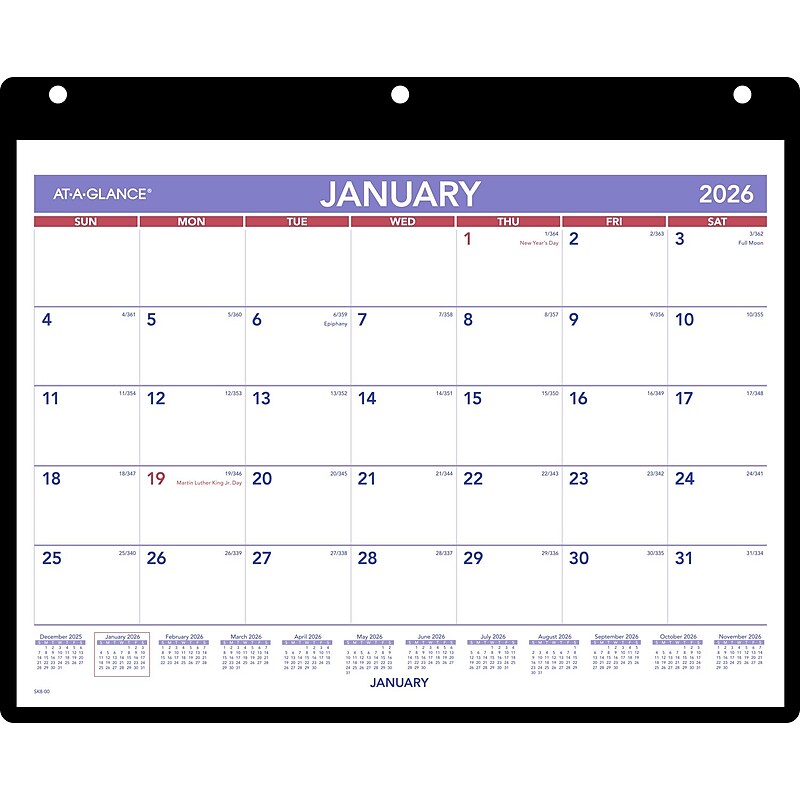 2026 AT-A-GLANCE 11" x 8" Wet-Erase Desk or Wall Calendar, White/Purple (SK8-00-26) image 1