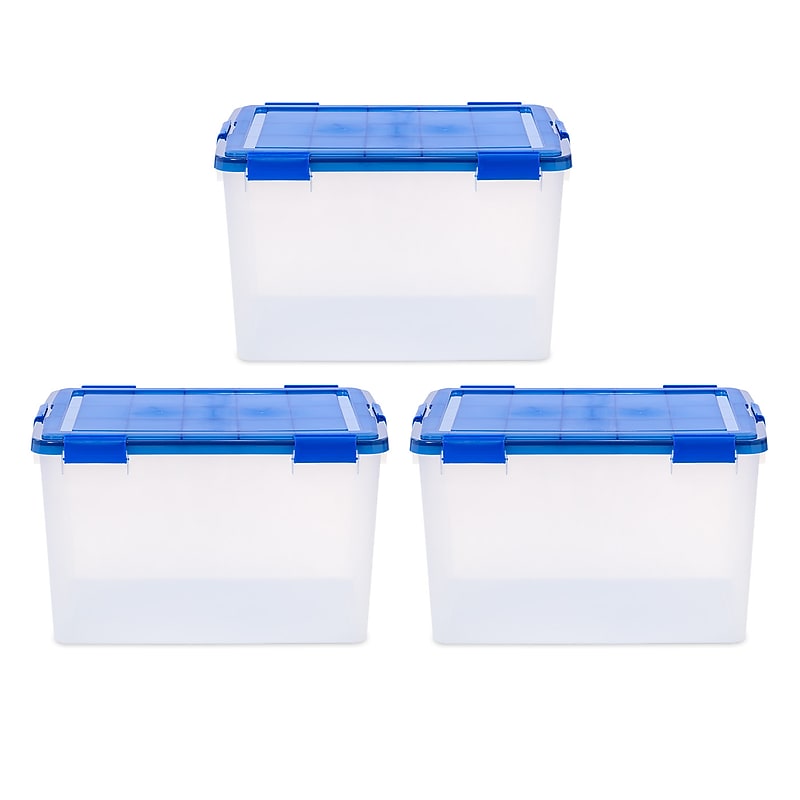 Iris 74 Quart Element Resistant Ultimate Clear Plastic Latching Storage Bin, Clear, 3/Pack (500142) image 1