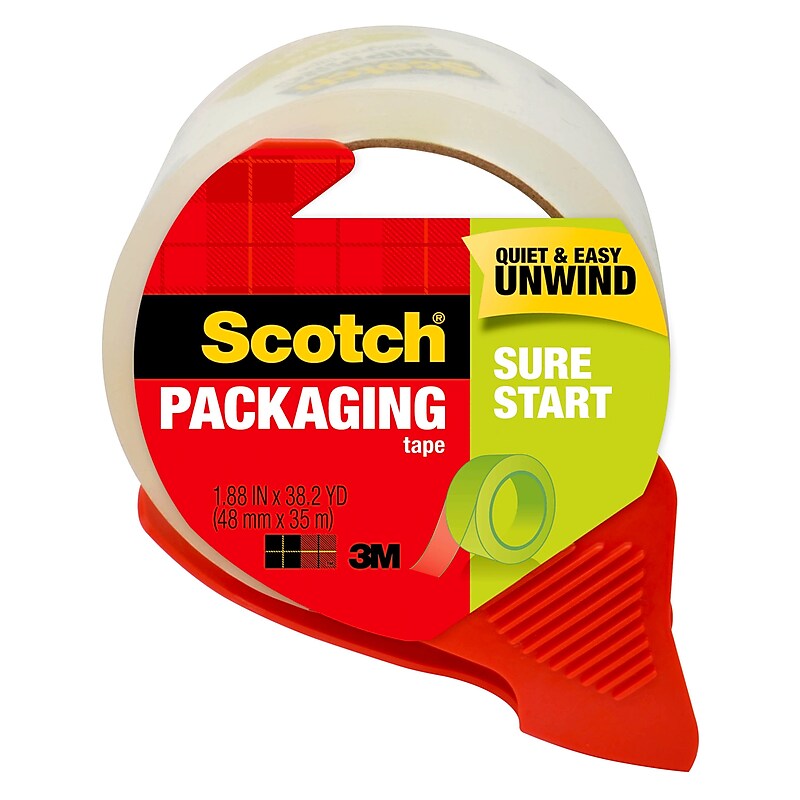 Scotch Sure Start Shipping Packing Tape with Dispenser, 1.88" x 38.2 yds., Clear (3450S-RD) image 1
