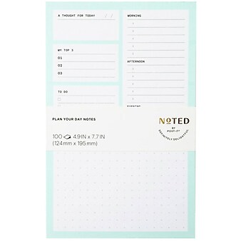 Noted by Post-it® Mint with White Boxes Plan Your Day Notes, 4.9" x 7.7", 100 Sheets/Pad (NTD5-58-MT)