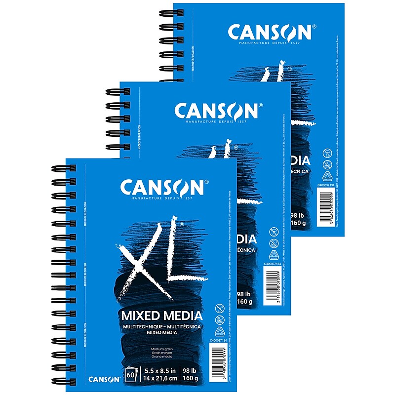 Canson XL Series 5.5" x 8.5" Wire Bound Mixed Media Sketch Pad, 60 Sheets/Pad, 3/Bundle (MCXC40003713406-3) image 1
