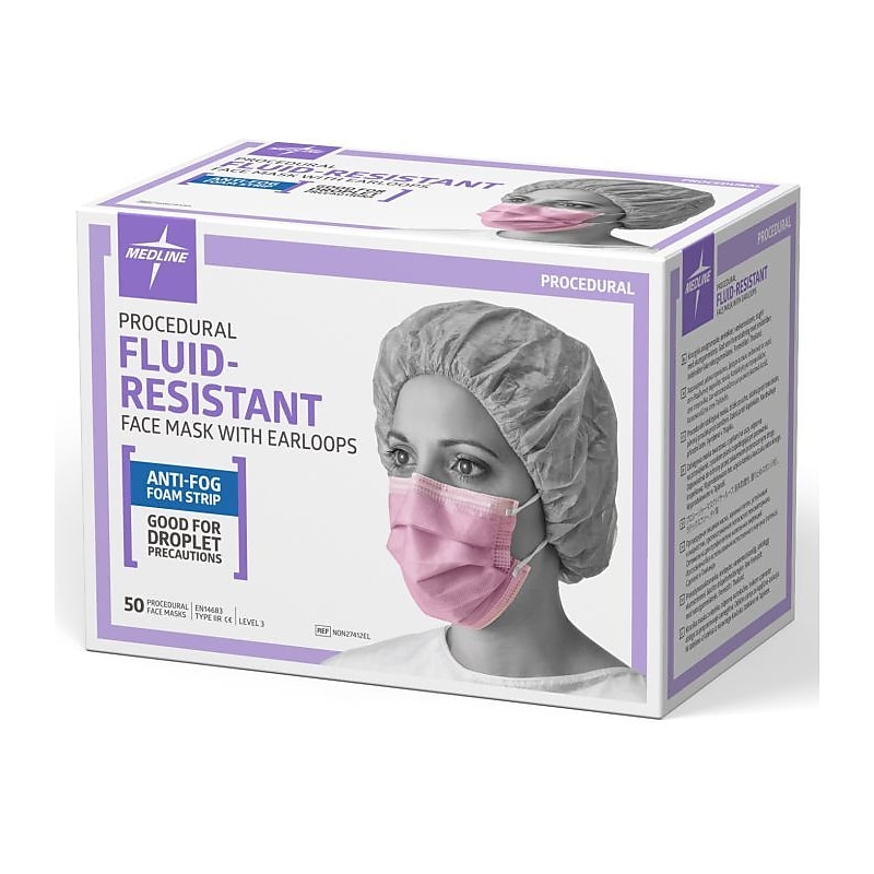 Medline ASTM Level 3 Procedure Face Mask, Ear Loops, Anti-Fog, Purple, 50/Box (NON27412ELZ) image 1