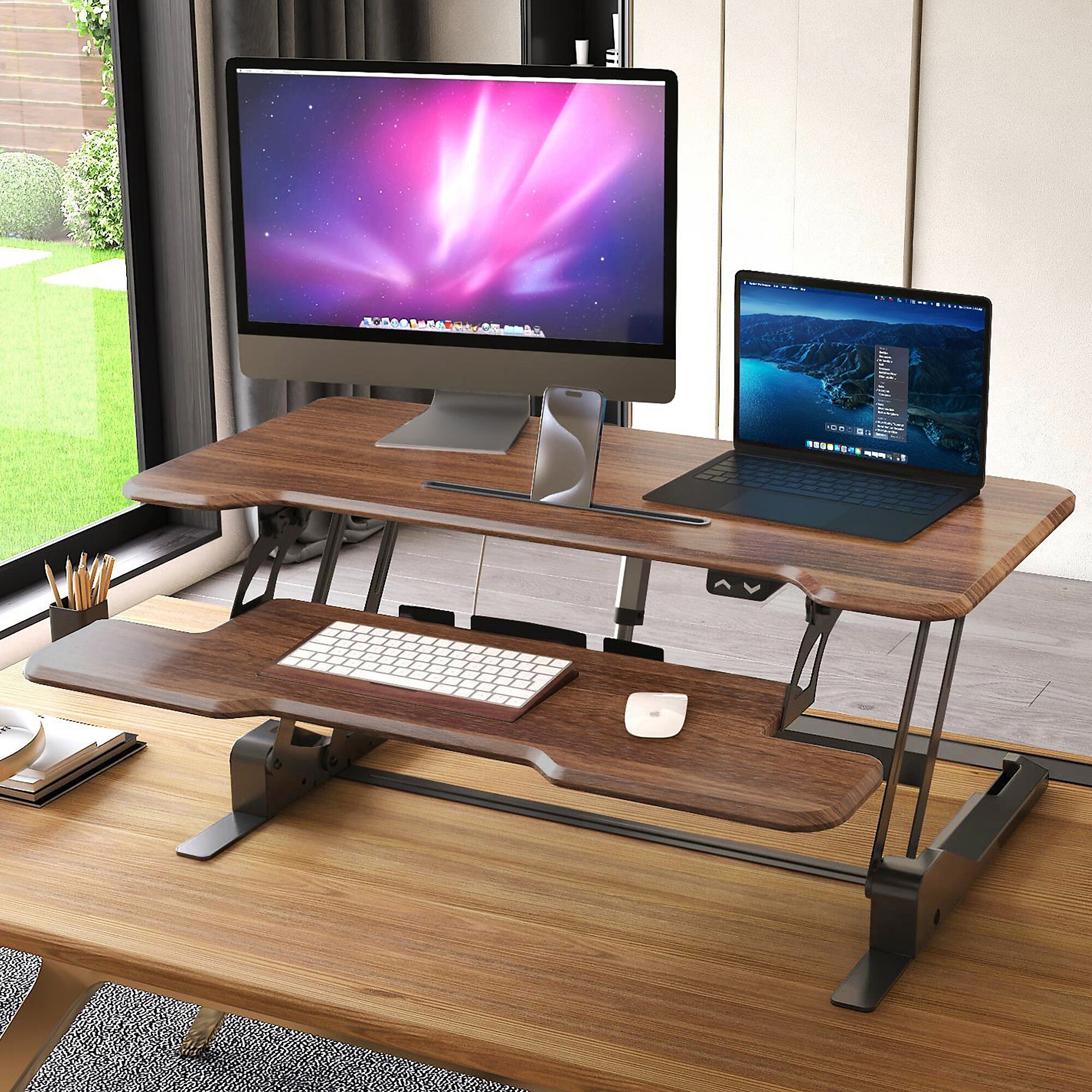 Mount-It! 38″W Electric Rectangular Adjustable Standing Desk Converter, Dark Walnut (MI-8011) Sansujyuku sansujyuku.com