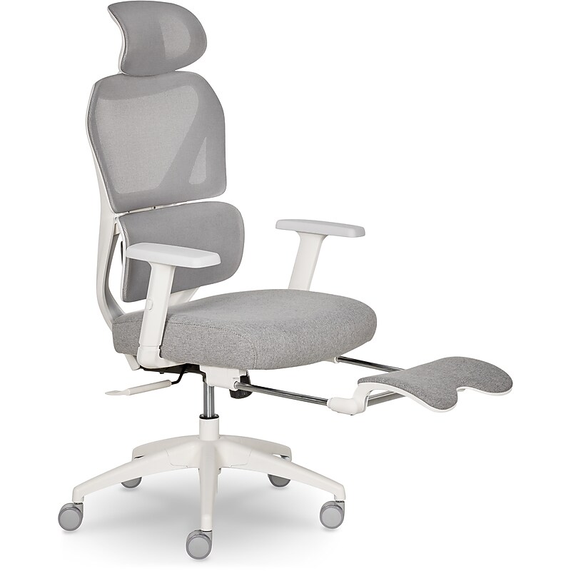 Sharper Image S-850 Heated Ergonomic Mesh Swivel Executive Massage Chair, Light Gray/White (60106-LGRYWHT) image 1