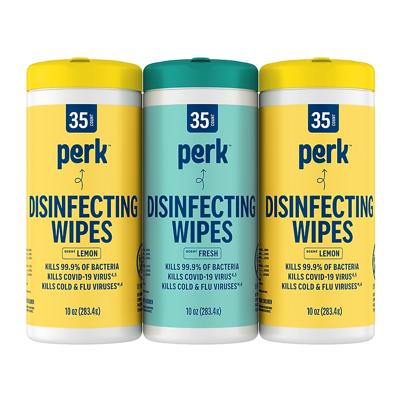 Perk™ Disinfecting Wipes, Fresh & Lemon Scent, 35 Wipes/Container, 3/Pack (PK56666) image 1