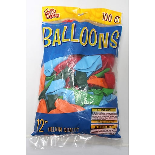 Party Loons Helium Quality Latex Balloons, Assorted Colors, 100/Pack