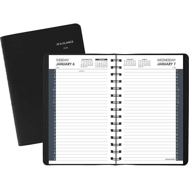 2026 AT-A-GLANCE My Day 5" x 8" Daily Appointment Book, Faux Leather Cover Black (70-207-05-26) image 1