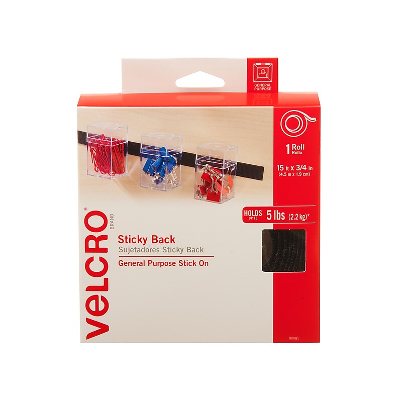 Velcro® Brand 3/4" x 15' Sticky Back Hook & Loop Fastener Roll, Black (90081) image 1