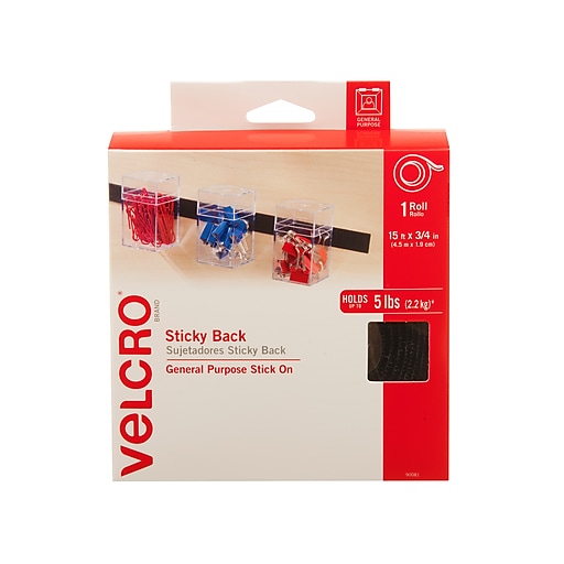 Velcro® Brand 3/4 x 15' Sticky Back Hook & Loop Fastener Roll, Black  (90081)