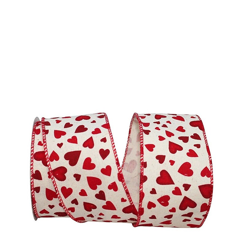 JAM PAPER Hearts Tossed Ribbon, Natural/Red (52640340688) image 1
