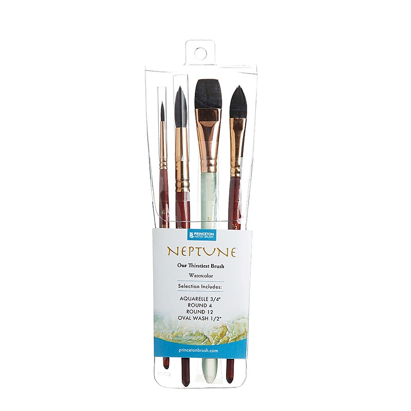 Princeton Neptune Short Handle Watercolor Synthetic Brush Set, 4/Pack (PBXP4750SET300) image 1