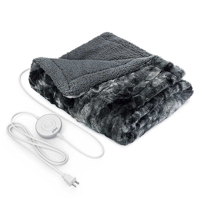 Pure Enrichment PureRadiance Luxury Heated Throw Blanket, Smoke (PETHRFUR-SK) image 1