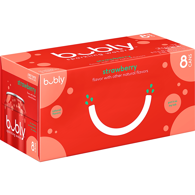 Bubly Strawberry Flavor Sparkling Seltzer Water, 12 fl. oz., 8 Cans/Pack, 3 Packs/Carton (17142) image 1