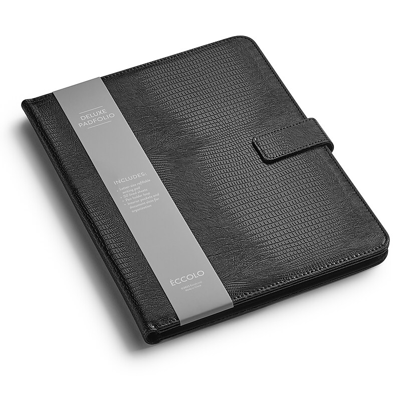 Eccolo Snakeskin Padfolio with Snap Closure, Black (ST926A) image 1
