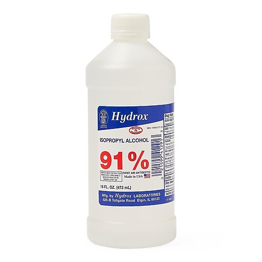 Hydrox Laboratories 91% Isopropyl Alcohol, 16 oz, 12/Pack
