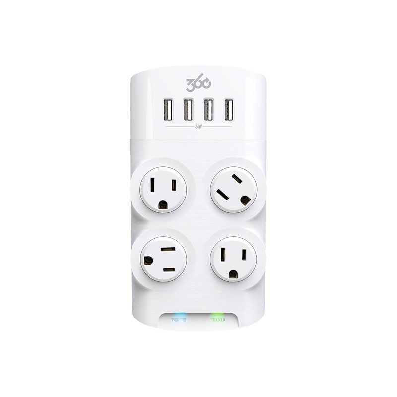 360 Electrical Revolve24 4-Outlet 4-USB Port Surge Protector, White (3E0775-WHT6NA) image 1