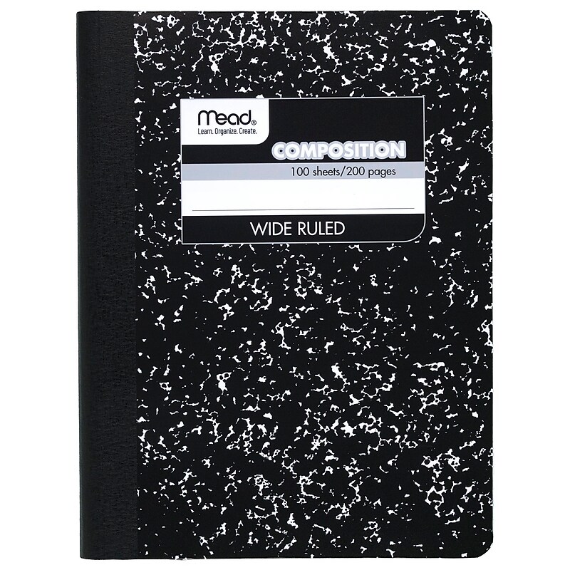 Mead 1-Subject Composition Notebooks, 9.75" x 7.5", Wide Ruled, 100 Sheets, Black (09910) image 1