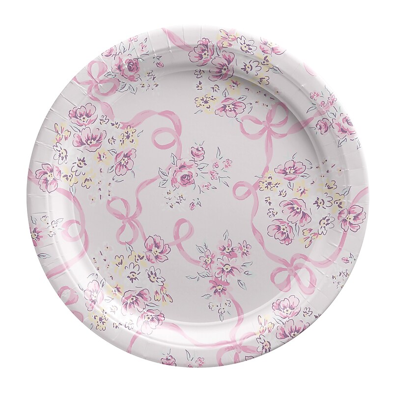 Party City Ribbons And Roses 9" Paper Plates, Multicolored, 8 Plates/Pack (AM55010014) image 1