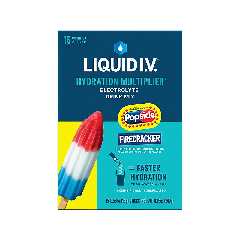 LIQUID I.V. Hydration Multiplier Popsicle Firecracker Electrolyte Powder Drink Mix, 0.56 oz., 15 Sticks/Pack (LVM-1521) image 1
