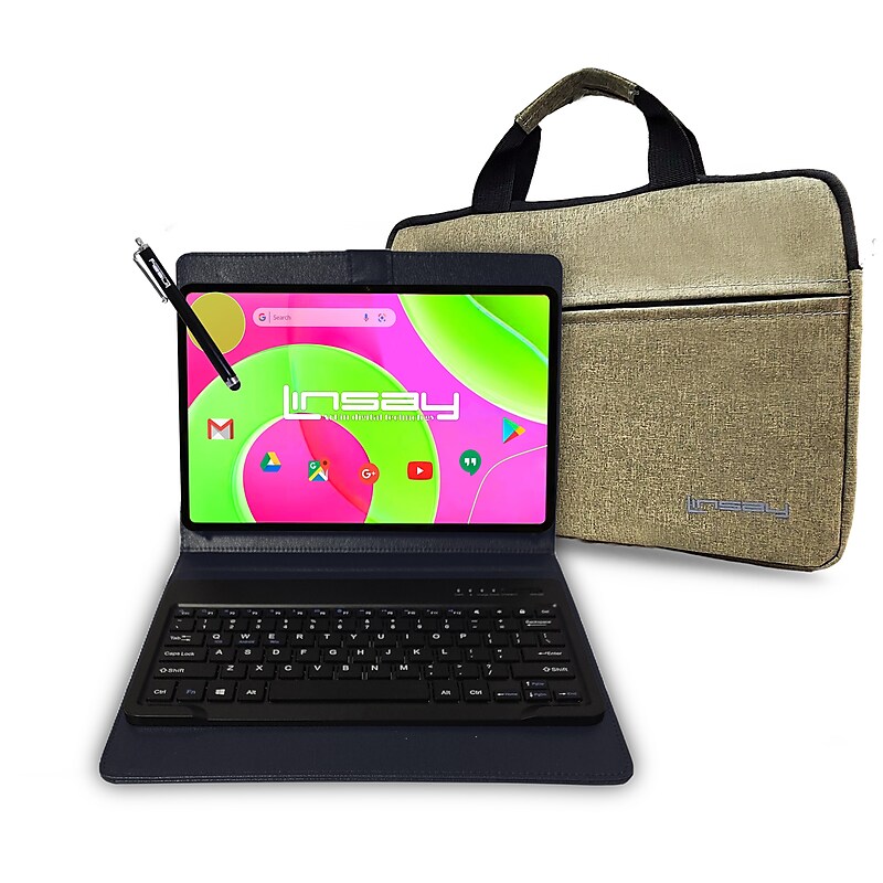 LINSAY 12" Octa Core Tablet, 8GB RAM, 256GB Storage, Android 14 Bundled with Black Keyboard, Tablet, Briefcase and Stylus Pen image 1
