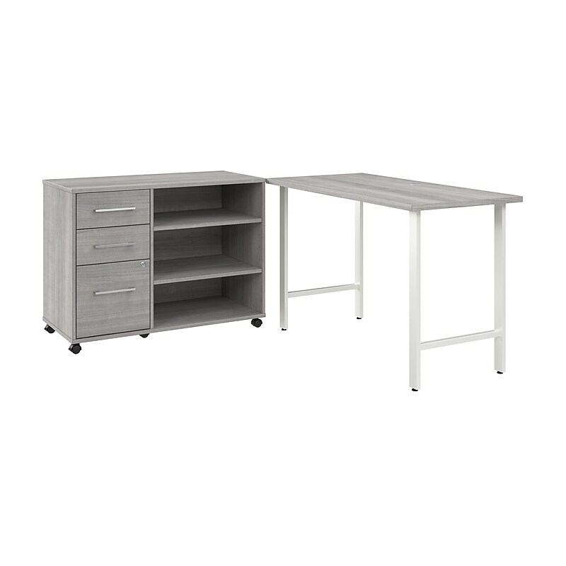 Bush Business Furniture Hustle 48"W Computer Desk and Storage Cabinet with Drawers and Shelves, Platinum Gray (HUS007PG) image 1