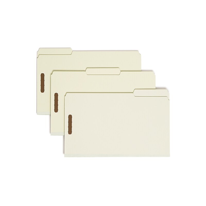 Smead 100% Recycled Heavy Duty Pressboard Classification Folder, 2" Expansion, Legal Size, Gray/Green, 25/Box (20004) image 1