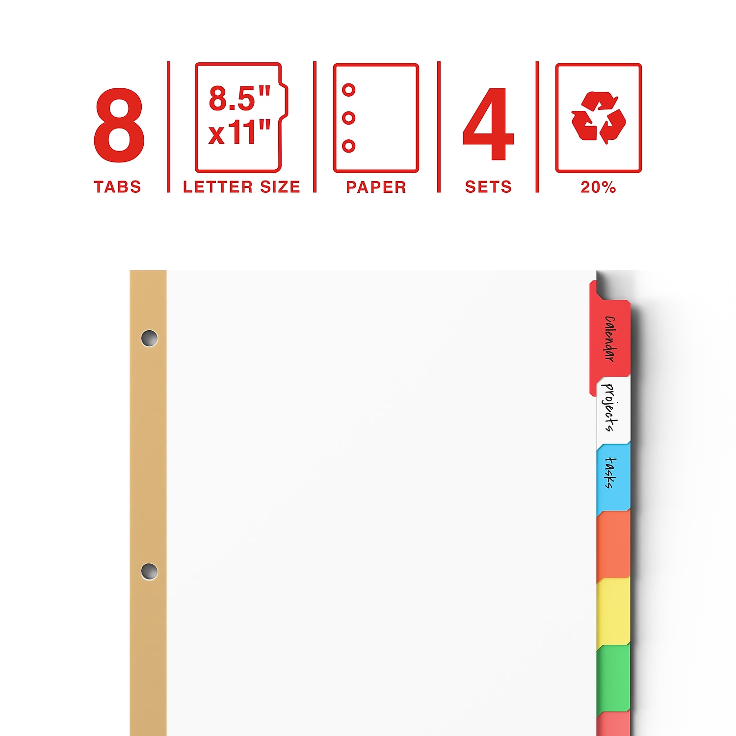 Divisores de papel grapas Big Tab para escribir 8 pestañas multicolor 4/PK (13511/23179) - Imagen 4 de 5
