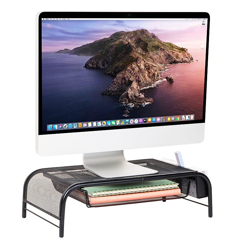 Mind Reader Monitor Stand with Paper Tray, Metal, Black (MESHMONSTA-BLK) image 1
