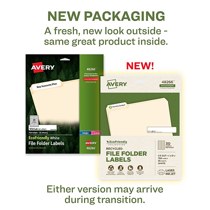 Avery EcoFriendly Laser/Inkjet File Folder Labels, 2/3