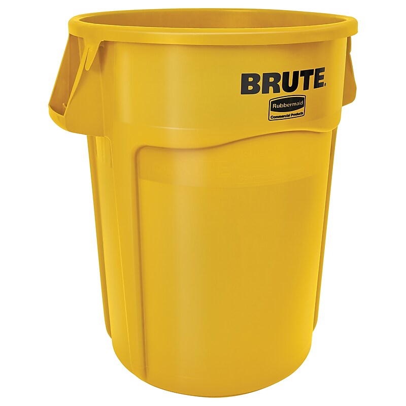 Rubbermaid Round Brute Trash Can Container w/Venting Channels, Yellow, 44 gallon image 1