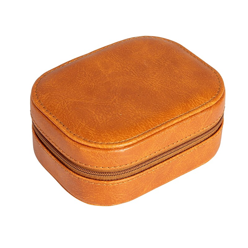 Household Essentials Small Vegan Leather Travel Jewelry Organizer Box, Caramel (HE1175) image 1
