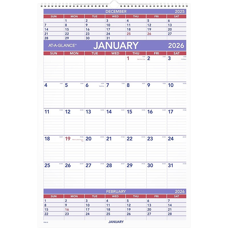 2026 AT-A-GLANCE 15.5" x 22.75" Three-Month Wall Calendar, White/Purple (PM6-28-26) image 1