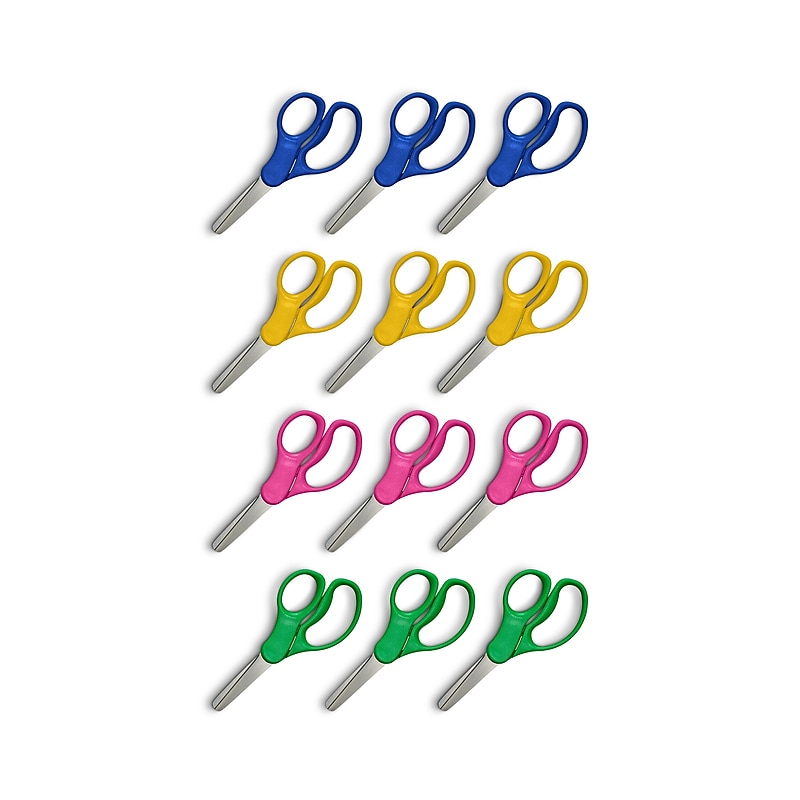 Staples Teacher Pack 5" Kids Blunt Tip Stainless Steel Scissors, Straight Handle, Right and Left Handed, 12/Pack (TR55058) image 1