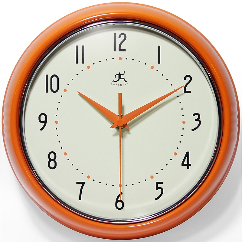 Infinity Instruments Round Retro Wall Clock, Aluminum, 9.5" (10940-ORANGE) image 1