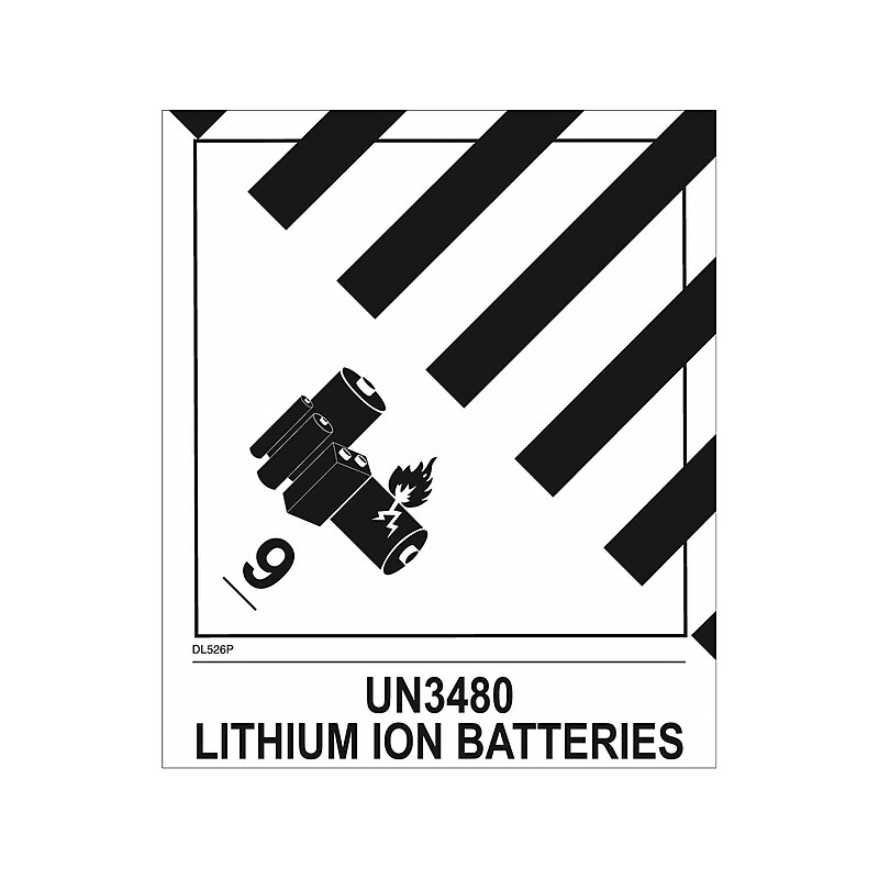 Decker Tape Products UN3480 LITHIUM ION BATTERIES Shipping Label, 4.75" x 4", White/Black, 500 Labels/Roll (DL526P-2) image 1