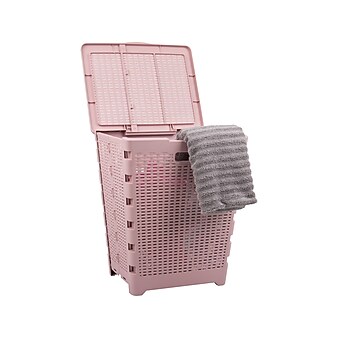 Mind Reader Foldable Plastic Laundry Hamper with Lid, Pink (FOLHAMP61-PNK)