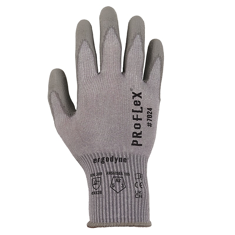 Ergodyne ProFlex 7024 PU Coated Cut-Resistant Gloves, ANSI A2, Gray, XL, 12 Pair (10395) image 1