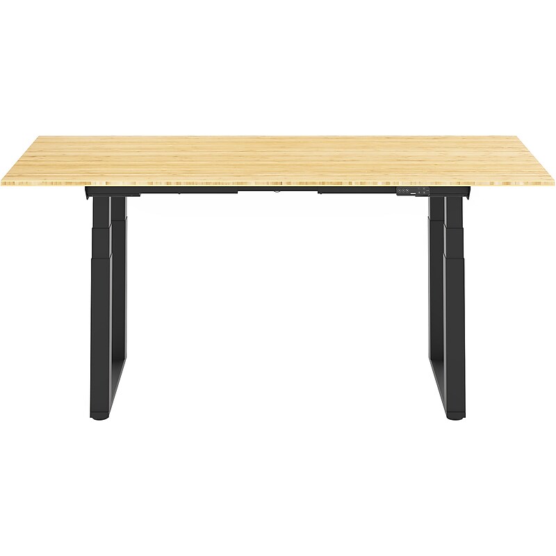 FlexiSpot E7Q 78"W Electric Adjustable Standing Desk, Bamboo/Black (E7QBR7830-LBZB) image 1