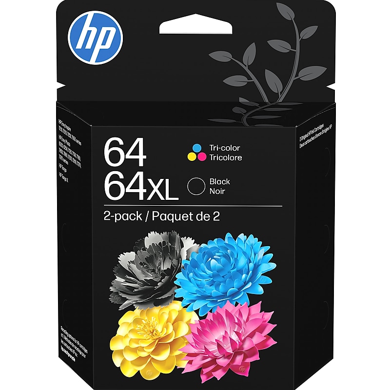 HP 64XL/64 Black High Yield and Tri-Color Standard Yield Ink Cartridges, 2/Pack (3YP23AN#140) image 1