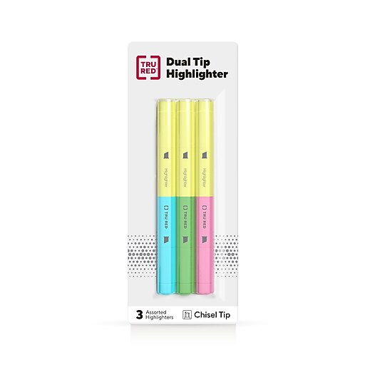 TRU RED™ Twin Tip Highlighters, Chisel Tip, Assorted Colors, 3/Pack
