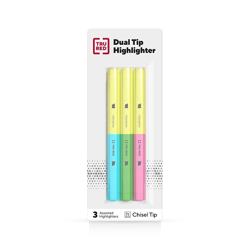 TRU RED™ Twin Tip Highlighters, Chisel Tip, Assorted Colors, 3/Pack (TR57834) image 1