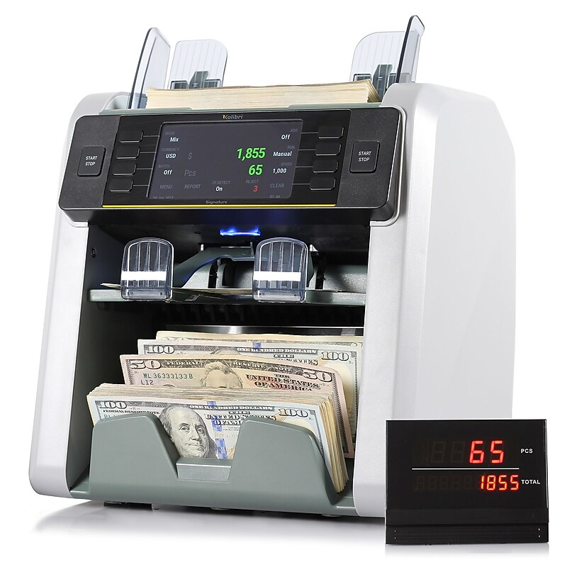 Kolibri Signature V2 Bill Counter, 2 Compartments, Light Gray (SIGNATURE V2) image 1
