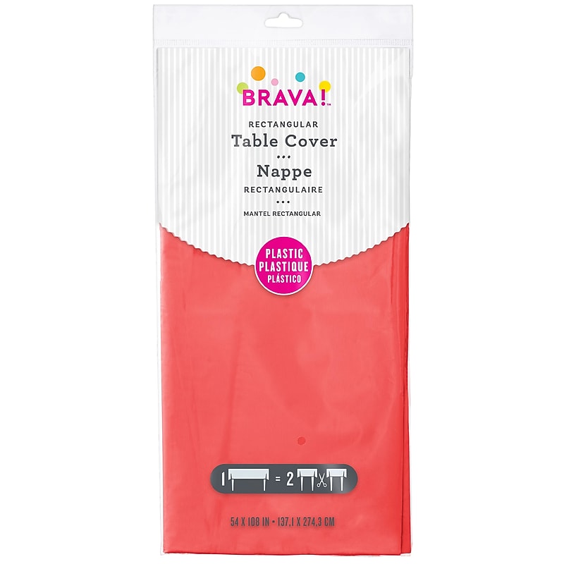 Party City Solid Color 108" x 54" Plastic Table Covers, Red (AM77015-40-ST) image 1