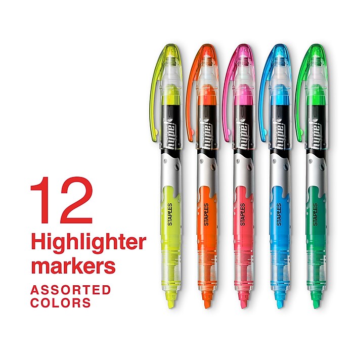 Staples Hype Stick Highlighters, Chisel Tip, Assorted, Dozen