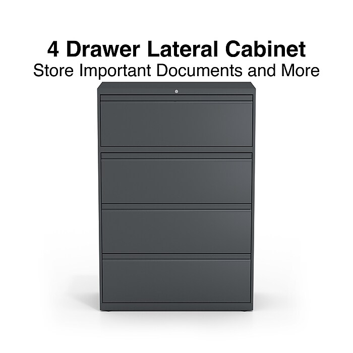 Staples Commercial 4 Drawer Lateral File Cabinet Letter Legal Size Lockable 52.5 H x 36 W x 18.63 D Charcoal 60944 20886