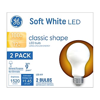 GE 12-Watt Soft White LED Household Bulb, 2/Pack (93109188)