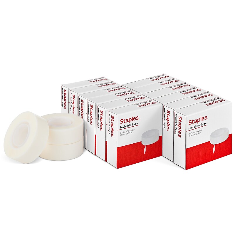 Staples® Invisible Clear Tape, 0.75" x 36 yds., 1" Core, Transparent, 12 Rolls/Pack (52477-P12) image 1